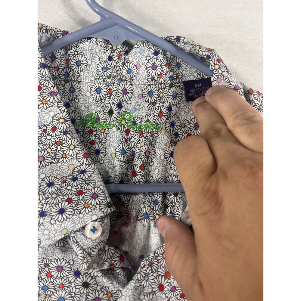 Alan Flusser Mens XXL Short Sleeve Button Down Shirt White Multi Daisy Floral - Picture 3 of 8